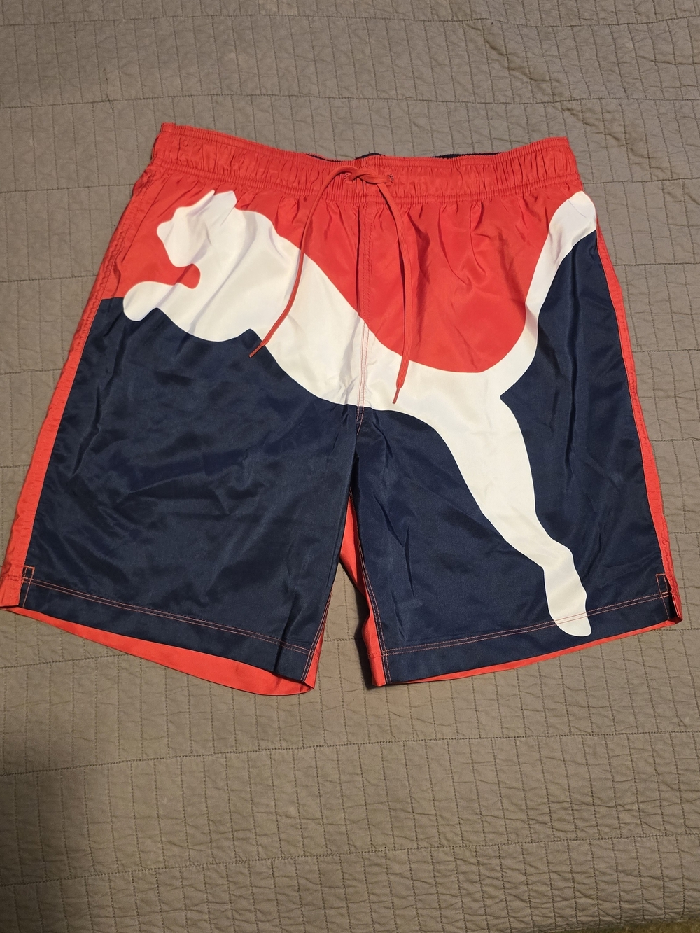 Men's Puma Red Volley Board Shorts with White Logo Accent